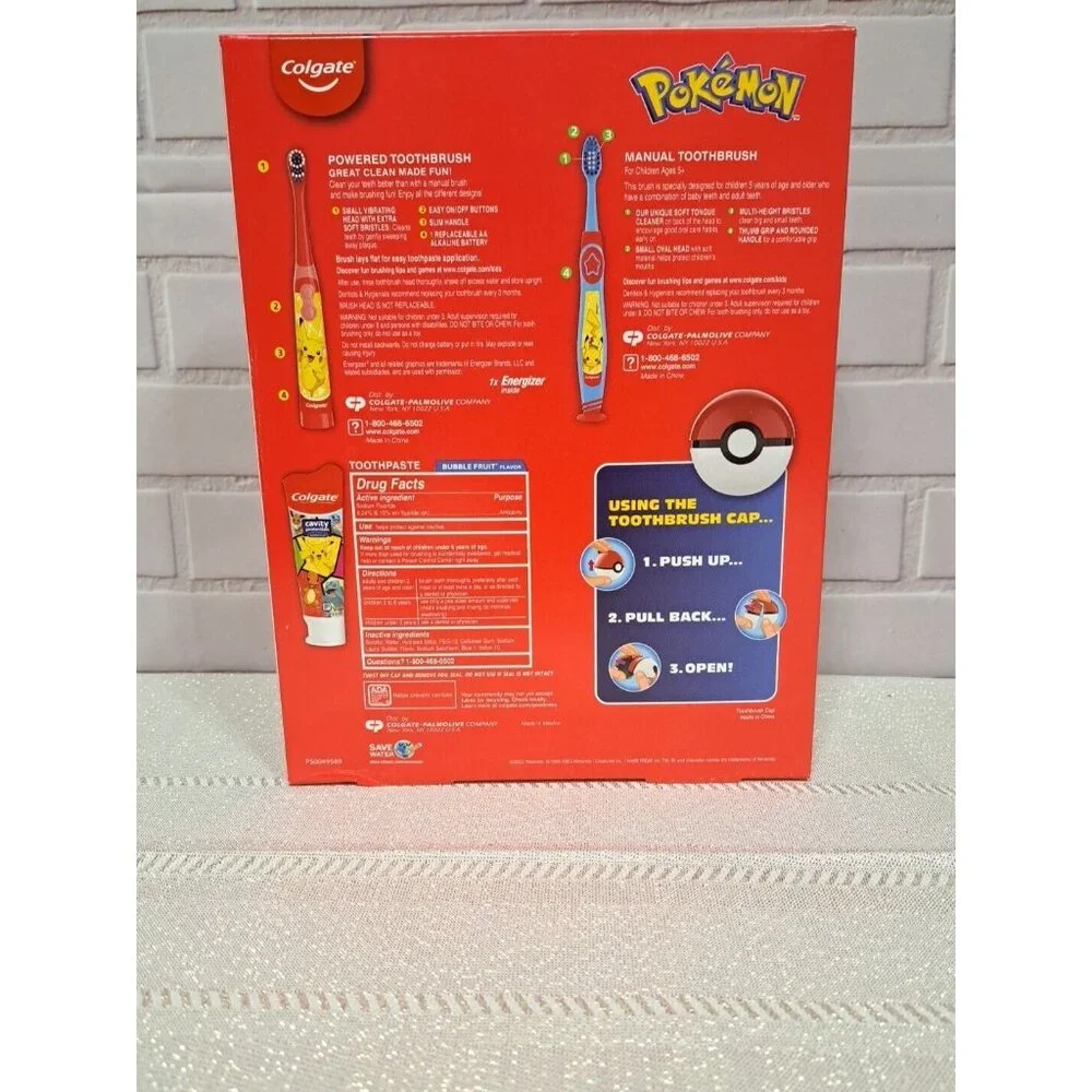 NIB Colgate Pokemon Brushtastic Gift Set Pack 2 Toothbrush and 4.6 oz Toothpaste